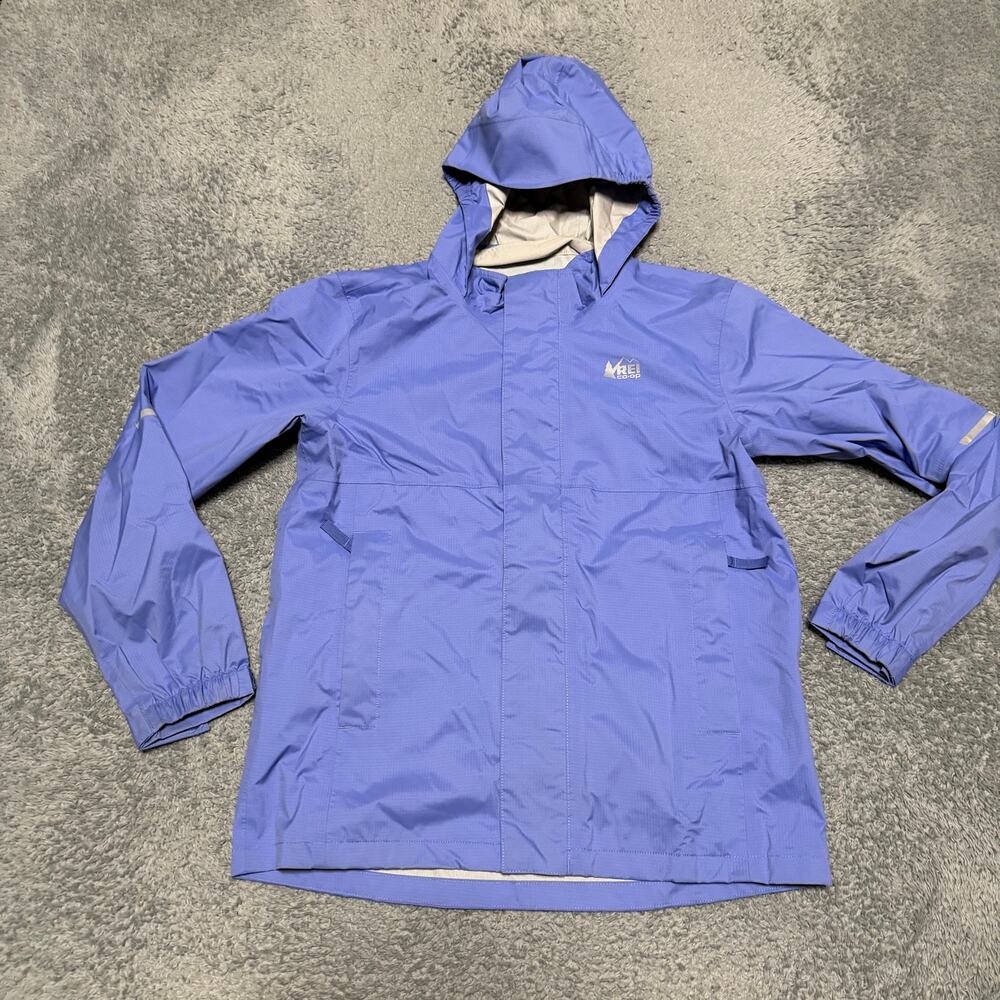 REI Rain Jacket Kids Youth Medium Purple Hooded Nylon Windbreaker Coat